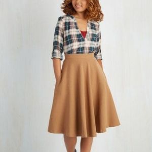 Modcloth Pink Martini Field Notable Midi Skirt Tan